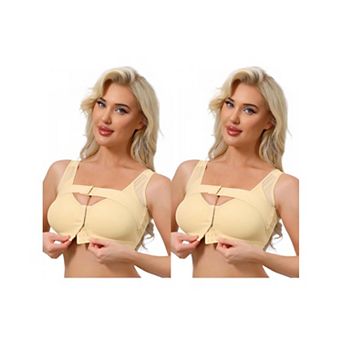 2 Packs Women's Front Closure Posture Wireless Back Support Full Coverage Bra Bosom Support Band