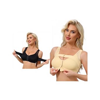 2 Packs Women's Front Closure Posture Wireless Back Support Full Coverage Bra Bosom Support Band