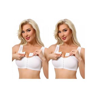 2 Packs Women's Front Closure Posture Wireless Back Support Full Coverage Bra Bosom Support Band