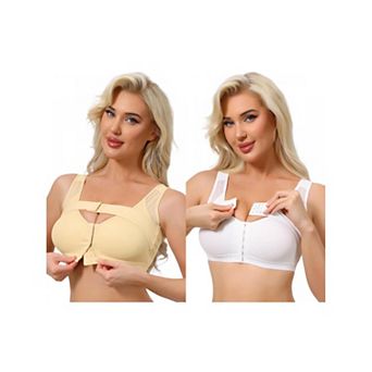 2 Packs Women's Front Closure Posture Wireless Back Support Full Coverage Bra Bosom Support Band