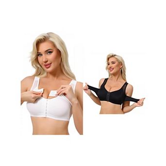 2 Packs Women's Front Closure Posture Wireless Back Support Full Coverage Bra Bosom Support Band