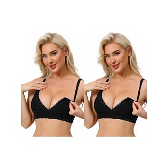 2 Packs Nursing Bras for Women Lace Breastfeeding Wireless Soft Cup Pregnancy Crossover Plunge Bra