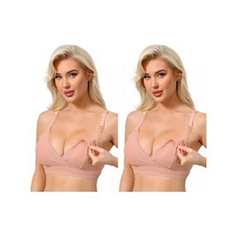 2 Packs Nursing Bras for Women Lace Breastfeeding Wireless Soft Cup Pregnancy Crossover Plunge Bra