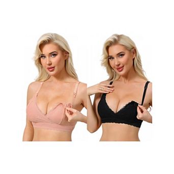 2 Packs Nursing Bras for Women Lace Breastfeeding Wireless Soft Cup Pregnancy Crossover Plunge Bra