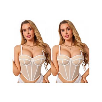 2 Packs Mesh Sheer Corset Tops for Women Sleeveless Underwired Bustier Bra Going Out Tank Tops
