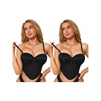 2 Packs Mesh Sheer Corset Tops for Women Sleeveless Underwired Bustier Bra Going Out Tank Tops