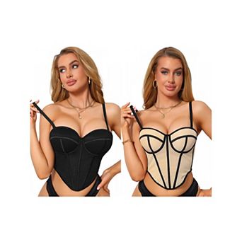 2 Packs Mesh Sheer Corset Tops for Women Sleeveless Underwired Bustier Bra Going Out Tank Tops
