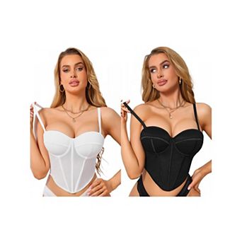 2 Packs Mesh Sheer Corset Tops for Women Sleeveless Underwired Bustier Bra Going Out Tank Tops