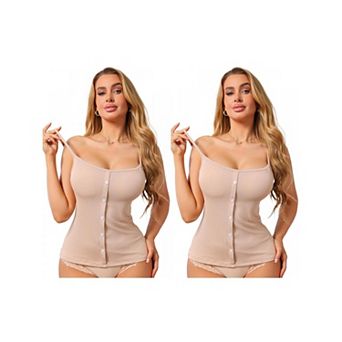2 Packs Women's Button Down Cami Tank Sleeveless U-Neck Spaghetti Strap Summer Camisoles