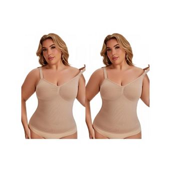 2 Packs Women's Tank Tops Tummy Control Seamless Bodyshaper V Neck Slimming Compression Shapewear