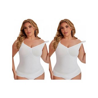 2 Packs Women's Tank Tops Tummy Control Seamless Bodyshaper V Neck Slimming Compression Shapewear
