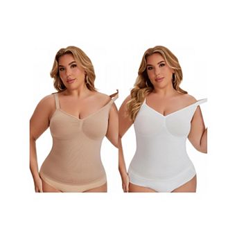 2 Packs Women's Tank Tops Tummy Control Seamless Bodyshaper V Neck Slimming Compression Shapewear