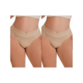 2 Packs Women's Lace High Cut Briefs Full Coverage High Waisted Lace Underpants