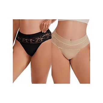 2 Packs Women's Lace High Cut Briefs Full Coverage High Waisted Lace Underpants