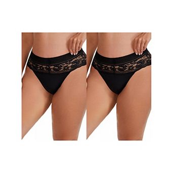 2 Packs Women's Lace High Cut Briefs Full Coverage High Waisted Lace Underpants