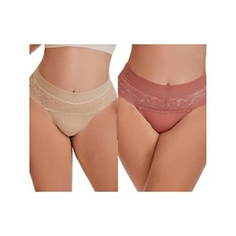 2 Packs Women's Lace High Cut Briefs Full Coverage High Waisted Lace Underpants