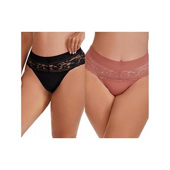 2 Packs Women's Lace High Cut Briefs Full Coverage High Waisted Lace Underpants