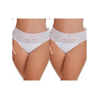 2 Packs Women's Lace High Cut Briefs Full Coverage High Waisted Lace Underpants