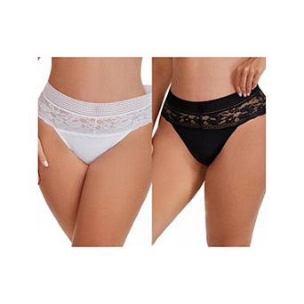 2 Packs Women's Lace High Cut Briefs Full Coverage High Waisted Lace Underpants