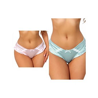 2 Packs Women's Frill Trim Panties Low Rise Cute Ruffle Underwear Satin Silky Smooth Briefs