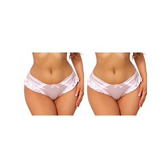 2 Packs Women's Frill Trim Panties Low Rise Cute Ruffle Underwear Satin Silky Smooth Briefs