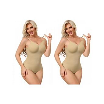 2 Packs Bodysuits for Women Tummy Control V Neck Backless Camisole Thong Leotard Adjustable Straps