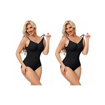 2 Packs Bodysuits for Women Tummy Control V Neck Backless Camisole Thong Leotard Adjustable Straps