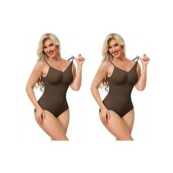 2 Packs Bodysuits for Women Tummy Control V Neck Backless Camisole Thong Leotard Adjustable Straps