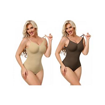 2 Packs Bodysuits for Women Tummy Control V Neck Backless Camisole Thong Leotard Adjustable Straps