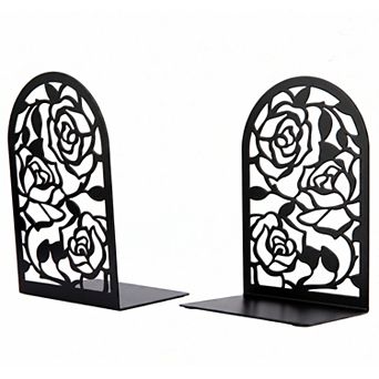 Decorative Floral Metal Bookends Flower Design Book Ends for Shelves Non Skid Book Stopper 2 pc
