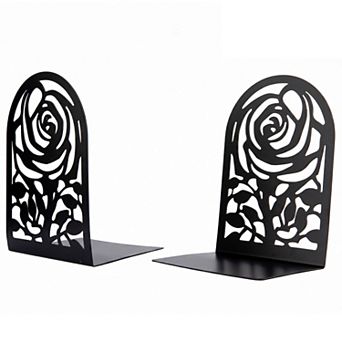 Decorative Floral Metal Bookends Flower Design Book Ends for Shelves Non Skid Book Stopper 2 pc