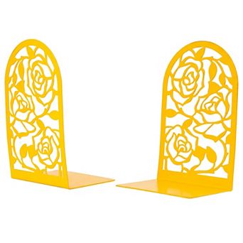 Decorative Floral Metal Bookends Flower Design Book Ends for Shelves Non Skid Book Stopper 2 pc
