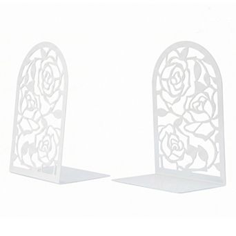 Decorative Floral Metal Bookends Flower Design Book Ends for Shelves Non Skid Book Stopper 2 pc