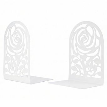 Decorative Floral Metal Bookends Flower Design Book Ends for Shelves Non Skid Book Stopper 2 pc