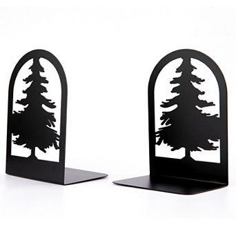Decorative Metal Bookends Tree Design Book Ends for Shelves Non Skid Forest Book Stopper 2 pc