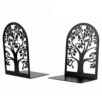 Decorative Metal Bookends Tree Design Book Ends for Shelves Non Skid Forest Book Stopper 2 pc