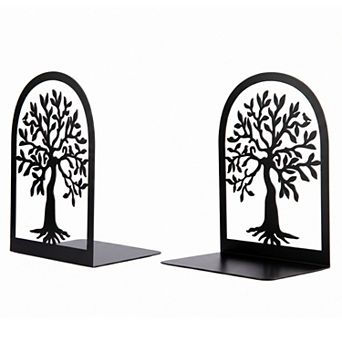 Decorative Metal Bookends Tree Design Book Ends for Shelves Non Skid Forest Book Stopper 2 pc