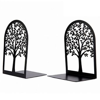 Decorative Metal Bookends Tree Design Book Ends for Shelves Non Skid Forest Book Stopper 2 pc