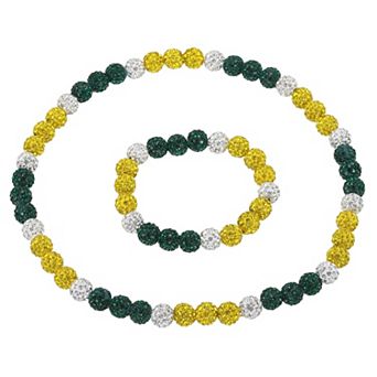 Baseball Necklace Bracelet Set, Glitter Ice Collection Rhinestone Inspired Bead for Players Gifts