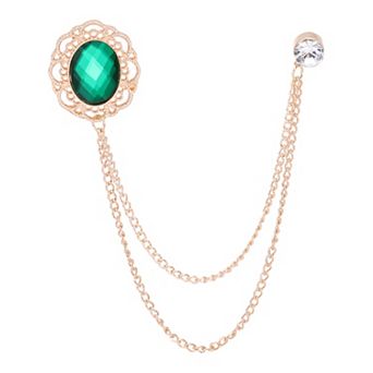 Rhinestone Chain Brooch Pins Oval Rhinestone Tassel Chain Hanging Fashion Crystal Lapel Suit Pins