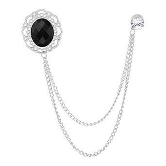 Rhinestone Chain Brooch Pins Oval Rhinestone Tassel Chain Hanging Fashion Crystal Lapel Suit Pins