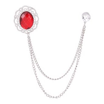 Rhinestone Chain Brooch Pins Oval Rhinestone Tassel Chain Hanging Fashion Crystal Lapel Suit Pins