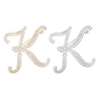 2 pc Letter Brooch Pins, Pearl Initial Alphabet Letter Lapel Badges Pin