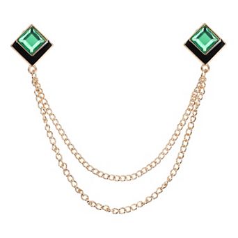 Gem Chain Brooch Pins, Hanging Chain Brooch Suit Tassel Chain Square Crystal Badge Lapel Collar Pins