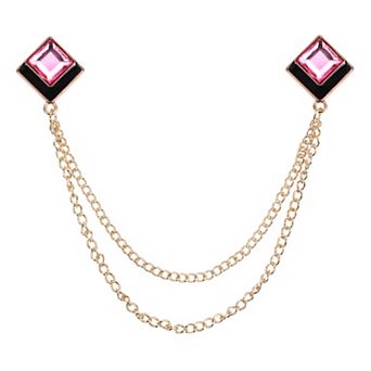 Gem Chain Brooch Pins, Hanging Chain Brooch Suit Tassel Chain Square Crystal Badge Lapel Collar Pins