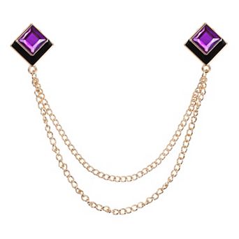 Gem Chain Brooch Pins, Hanging Chain Brooch Suit Tassel Chain Square Crystal Badge Lapel Collar Pins