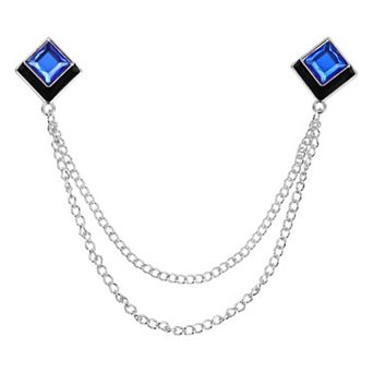 Gem Chain Brooch Pins, Hanging Chain Brooch Suit Tassel Chain Square Crystal Badge Lapel Collar Pins