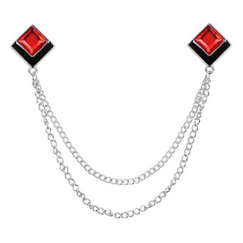 Gem Chain Brooch Pins, Hanging Chain Brooch Suit Tassel Chain Square Crystal Badge Lapel Collar Pins