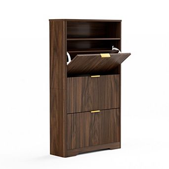 54.4'' H Shoe Cabinet with 3 Flip Drawers, Tall Free Standing Shoe Organizer for Entryway Hallway