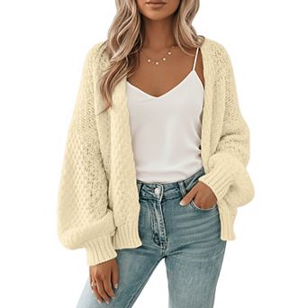 Women's Oversized Cute Crochet Cardigan Casual Long Sleeve Waffle Knit Open Front Sweater
